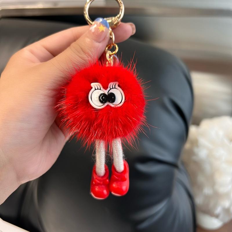 [Cute Long Legs] Mink Hair Car Keychain Pendant Ins Internet Celebrity Hair Pom-pom Book Bag Pendant