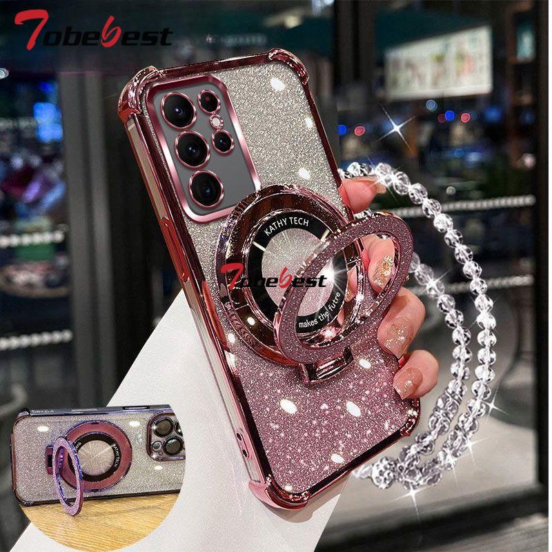 Shockproof Glitter Plating Crystal Bracelet Phone Holder Case For Samsung Galaxy S25 S24 S23 S22 S21 S20 Ultra Plus FE Cover