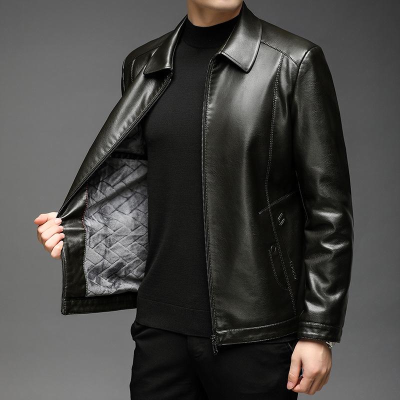 Lederjacke Herren Herbst und Winter Neue Herrenbekleidung Reverskragen Weiche Lederjacke Männer mittleren Alters Locker und lässig