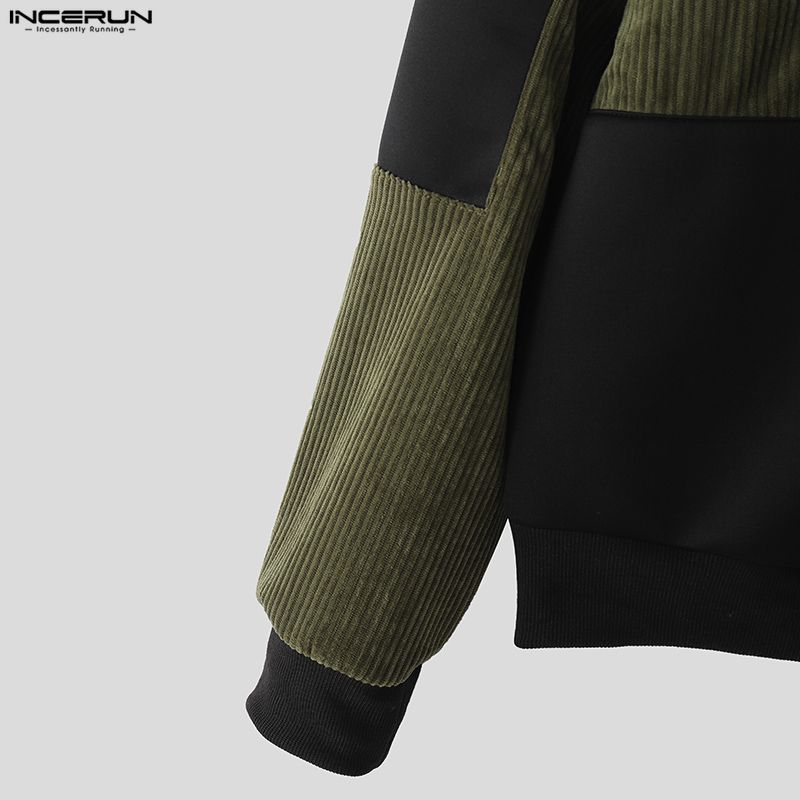 INCERUN Men Long Sleeve Zip-up Stitching Casual Corduroy Coats Jackets