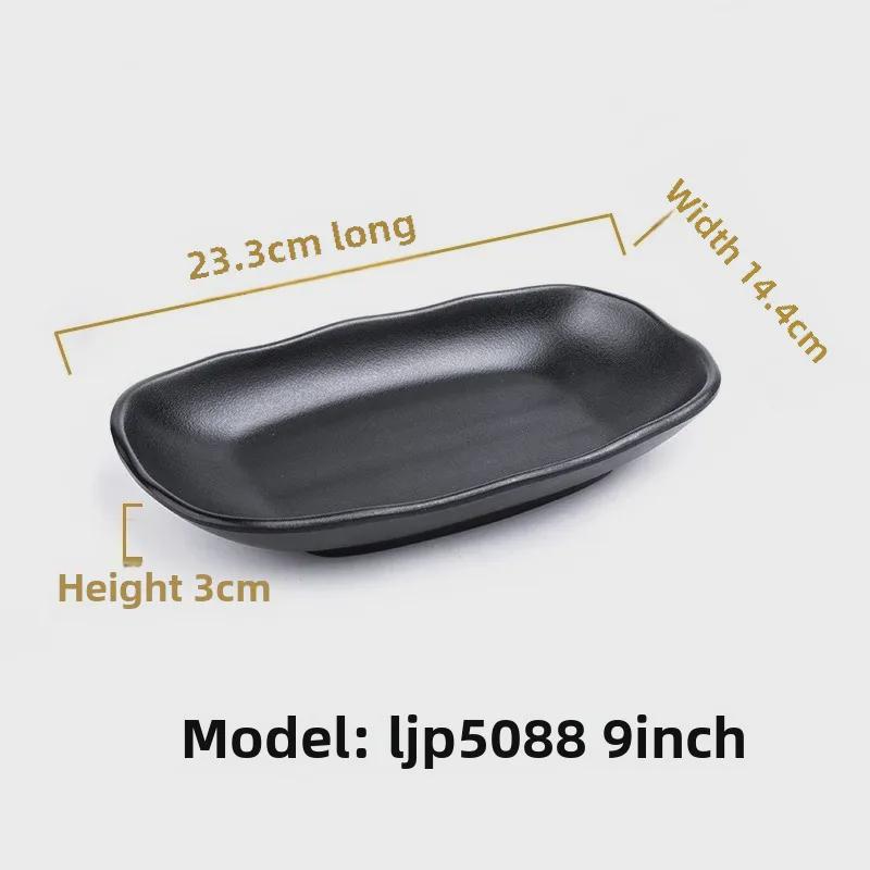 Melamine Black Tableware: Imitation Porcelain Plate for Cold Dishes, BBQ, Hot Pot, and Commercial Use.