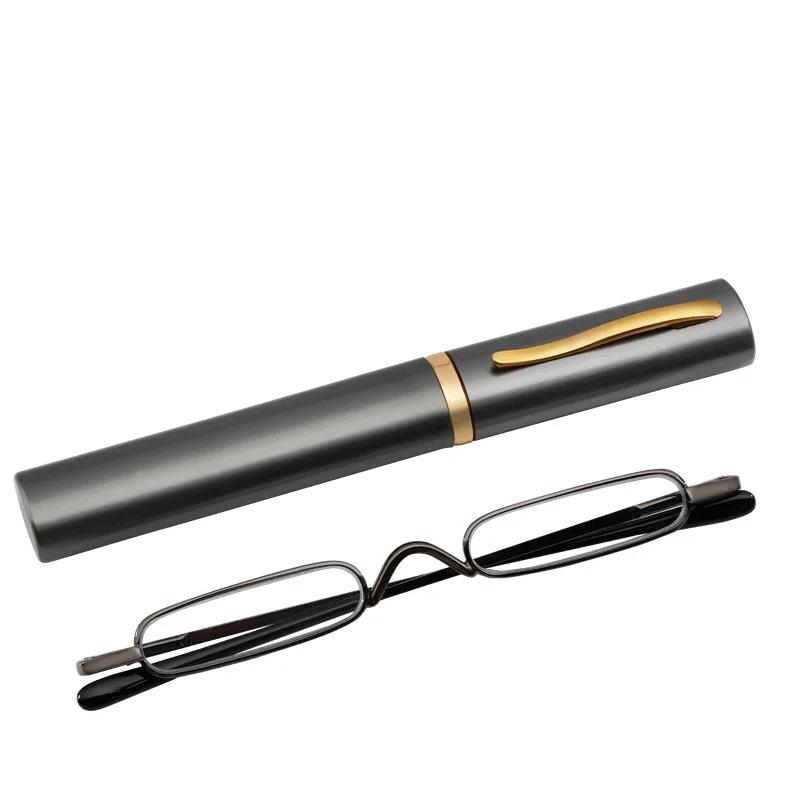 Ultralette lesebriller High-definition Spring Frame Presbyopia Earwear Mote Mini Penneholder Bærbar med Brilleetui