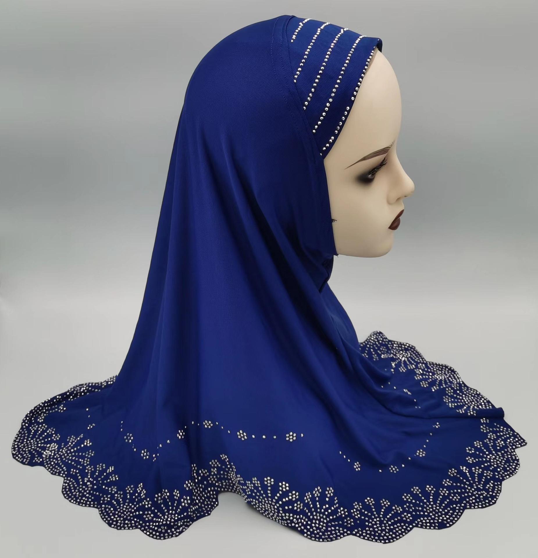 

Роскошный женский тюрбан со стразами, мусульманский исламский хиджаб, головной платок, готовые к носке шали, химар, повязка на голову, молитвенная шапочка, головной убор Малайзия королевский синий