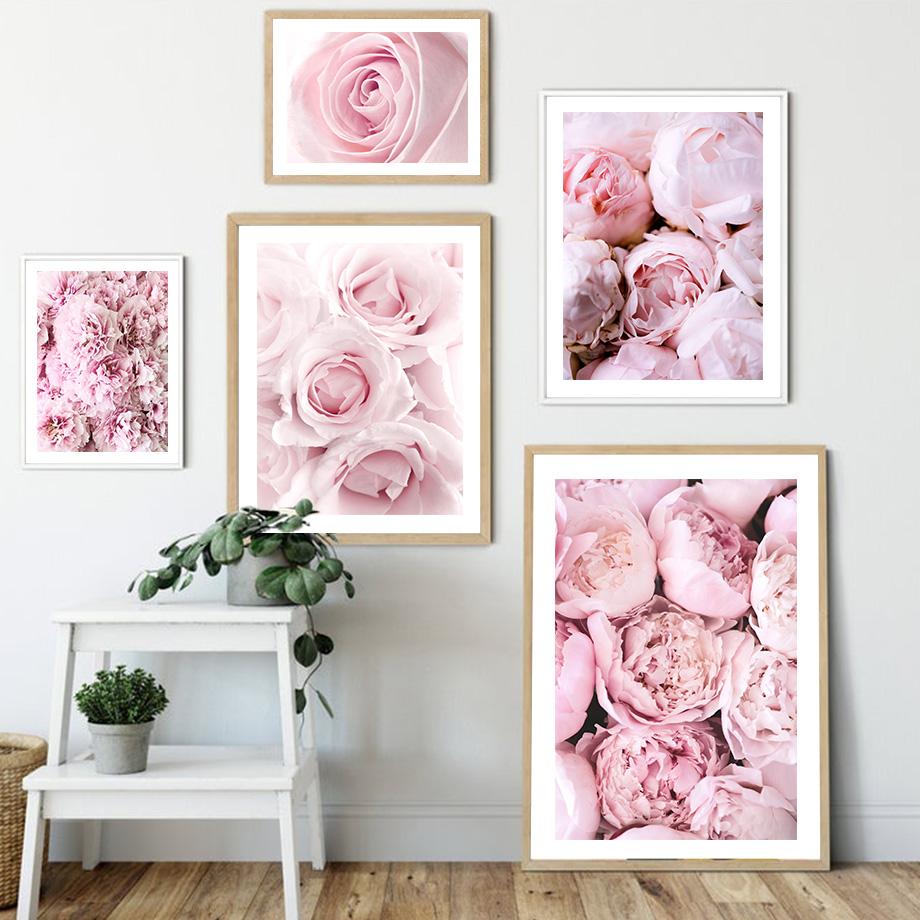 Pink Rose Peony Dahlia Lily Flowers Wall Art Canvas Painting Nordic Posters And Prints Wall Pictures For Living Room Girl Decor