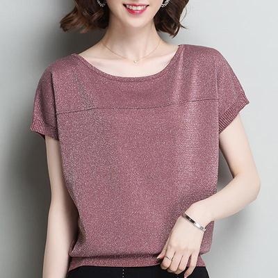 Camicetta estiva lavorata a maglia a maniche corte Camicia da donna Top Camicetta casual in maglia con scollo a O J33