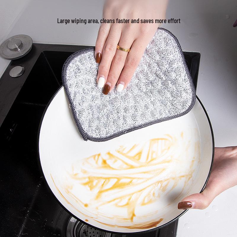 Thickened Cotton Yarn & Steel Wire Non-stick Dishwashing Cloth for Kitchen