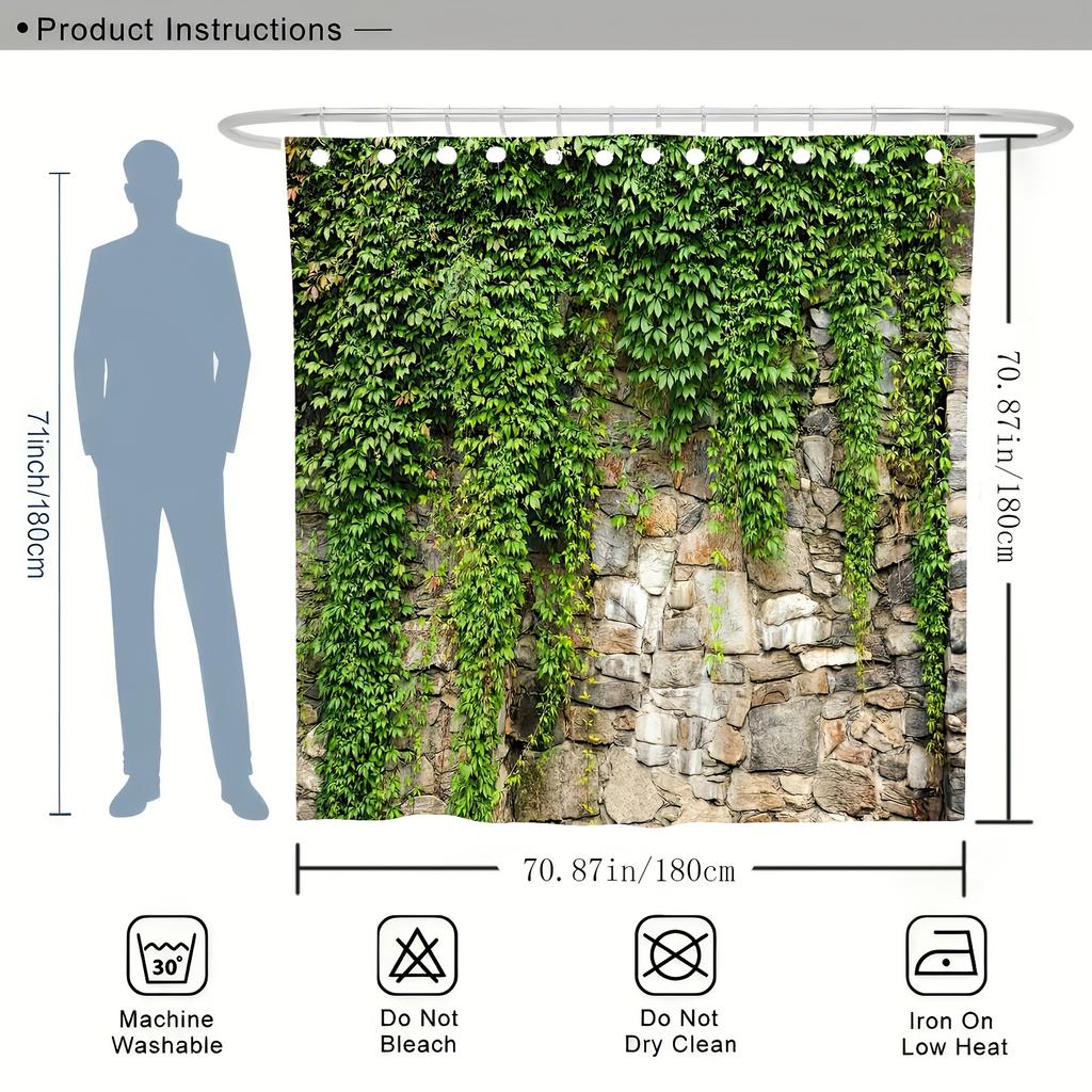 Stone Wall with Ivy Waterproof Shower Curtain for Bathroom Decor, Nature-Inspired Design, Vibrant Colors, Unique Style