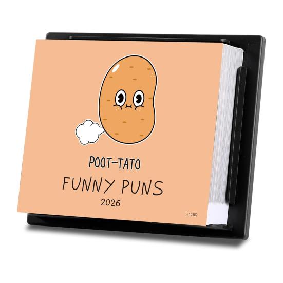 2026 Funny Puns Daily Calendar 365 Days of Laughs Portable Desk Calendar with Easel Backing Cute Pictures Tear-Off Pages Gag Gifts
