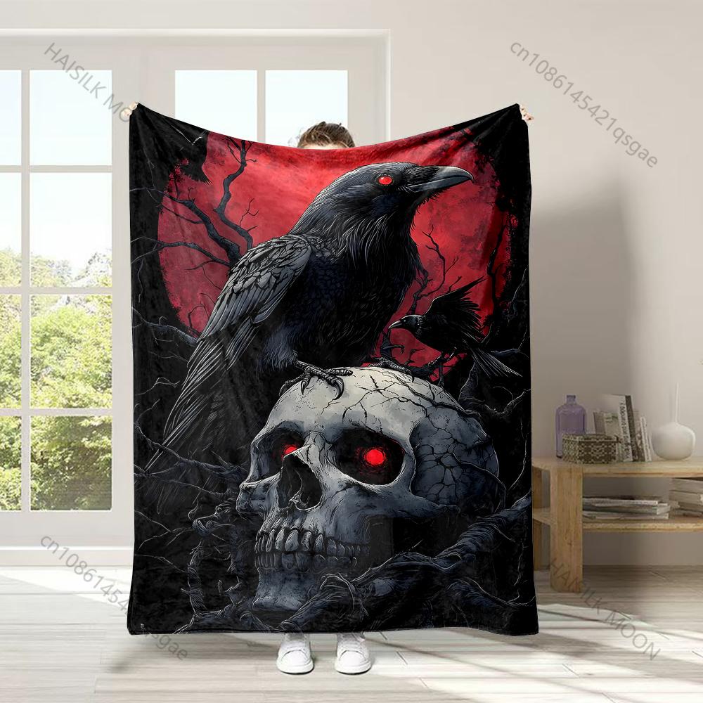 1PC Raven Skull Moon Red Eyes Print Adult Children Warm Blankets Home Travel Car Soft and Comfortable Suitable for all seasons 75x100cm