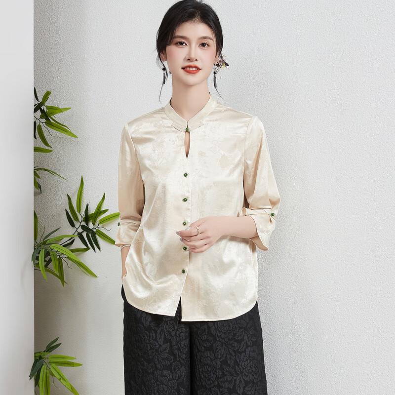 New Chinese Style Mulberry Silk Jacquard Long-Sleeve Shirt