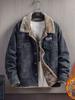 Autumn and Winter New Fashion Solid Color American Retro Thickened Warm Denim Jacket Men's Casual Loose Sports Large Size Coat