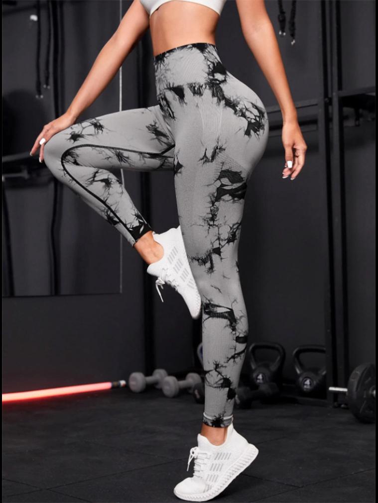 Schnelltrocknende, nahtlose Yogahose mit Batikmuster – Hüfthebende und elastische Fitnesshose