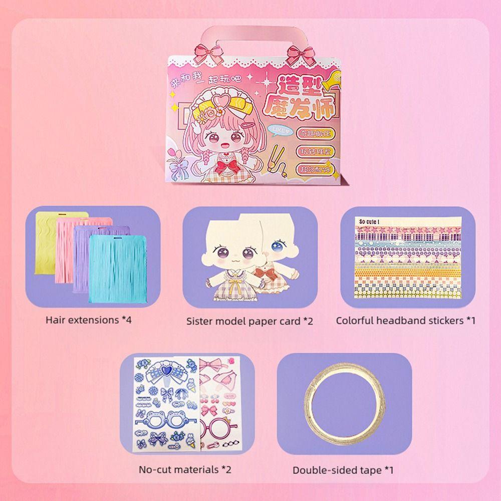 Cartoon Diy Hairstyle Game Stickers Multicolor Stacking And Pasting 3D Hairdressing Sticker Paper Relief