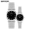 Sanda Trendy Diamond Roman Numeral Couple Watches - Steel Band, Waterproof Women's Wristwatch