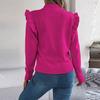 Women's Solid Color Fungus Edge Long Sleeve Stand-up Collar Pullover Sweater