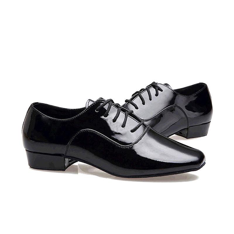 Boys Men's Square Toe Bright Leather Dance Shoes with Breath Light Leather International Standard Dance Heel 1 Inch
