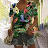 T-shirt con Stampa 3D di Piante Tropicali Floreali Pappagallo da Donna Scollo a V Manica Corta Oversize Harajuku Y2k Top Magliette Abbigliamento Donna