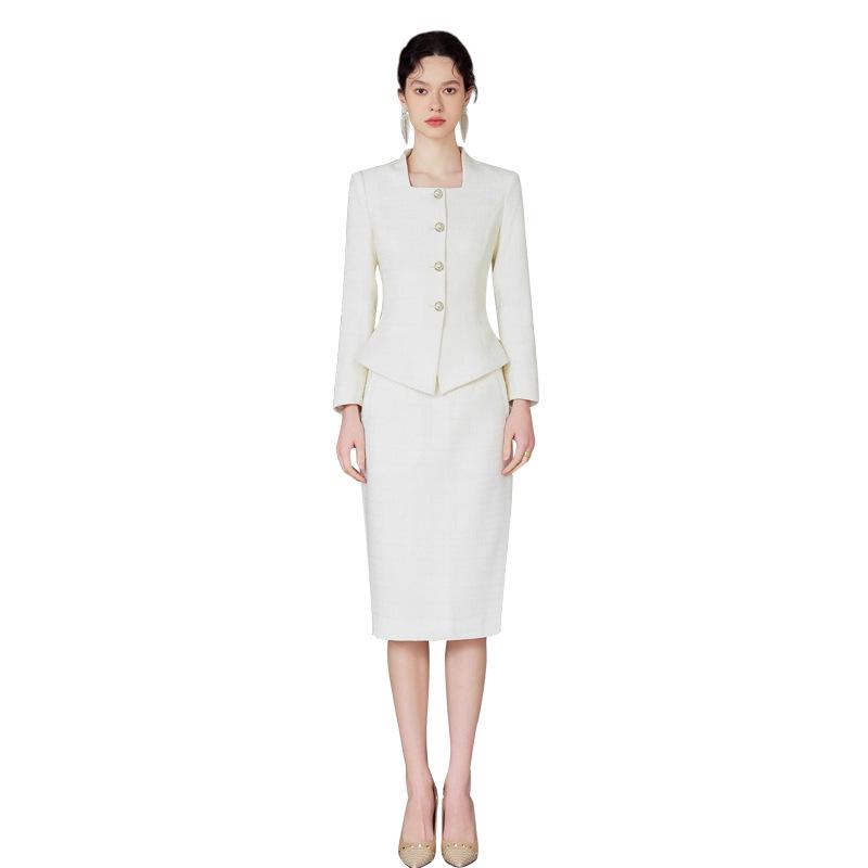 Off-White Square Neck Women's Professional Slimming Suit – Spring/Autumn Formal CEO Workwear