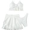Women's Solid Black Eyelet Lace Ruffle Hem 2 Piece Bikini Set with Skirt