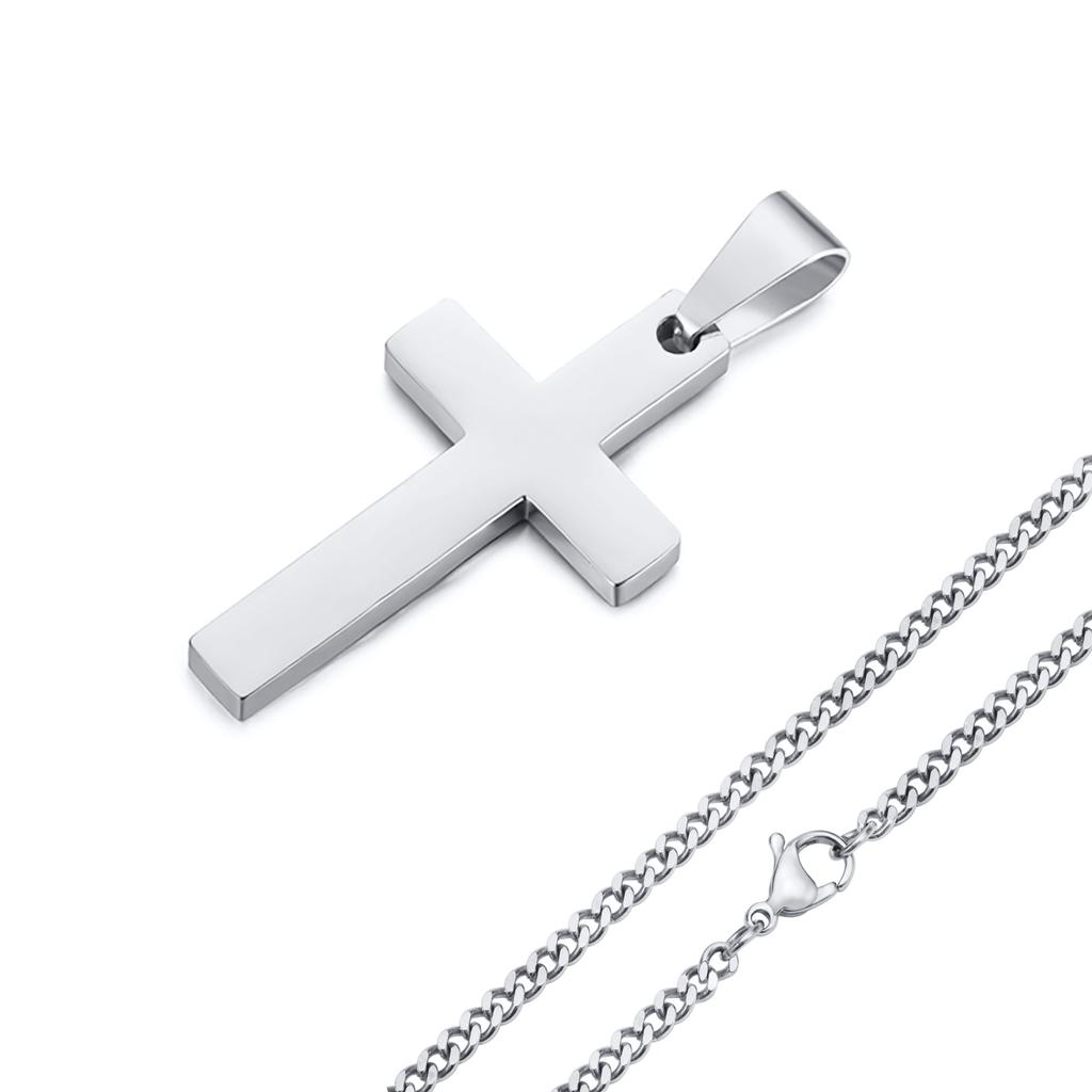 Waterproof Cross Necklaces for Men Male Gifts Zircon, Anti Allergy Stainless Steel Plain Cross Pendant with Rope Chain