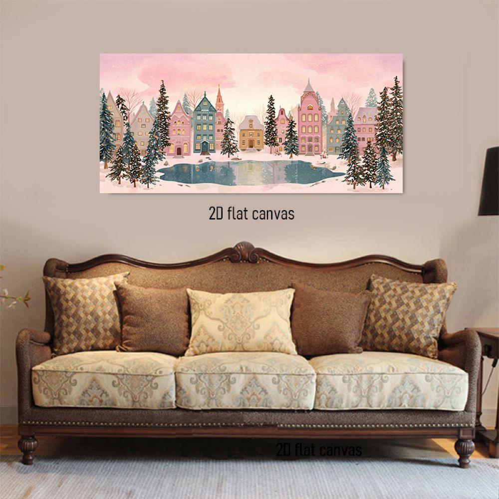 

1pcs Winter Fairy Tale Town Snow Landscape Decoration Painting Nordic Style Living Room Bedroom Sofa Background Wall Hanging Pai (as the picture,50x100cm No Frame)