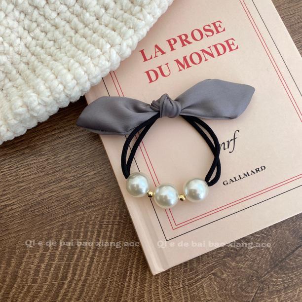 

Японский и корейский атлас, кроличьи ушки, галстук-бабочка, повязка на голову, элегантная повязка на голову с жемчугом для девочек, завязанные волосы, высокоэластичная повязка на голову