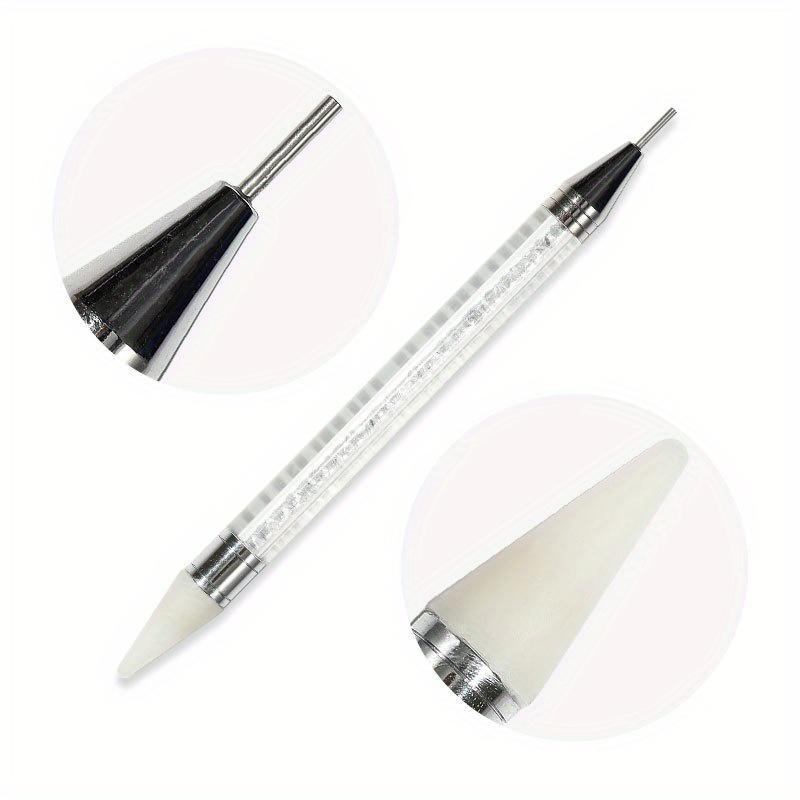 Nail Art White Dual-head Wax Pen With Diamante Embellishment And Rhinestone Picker, Crystal Rhinestone Applicator Tool