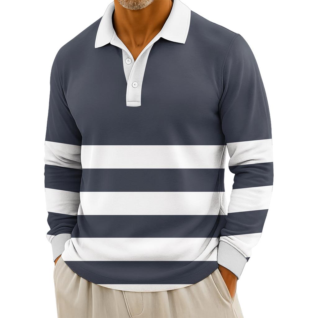 Pánské ležérní pruhované topy s dlouhým rukávem a zapínáním na knoflíky