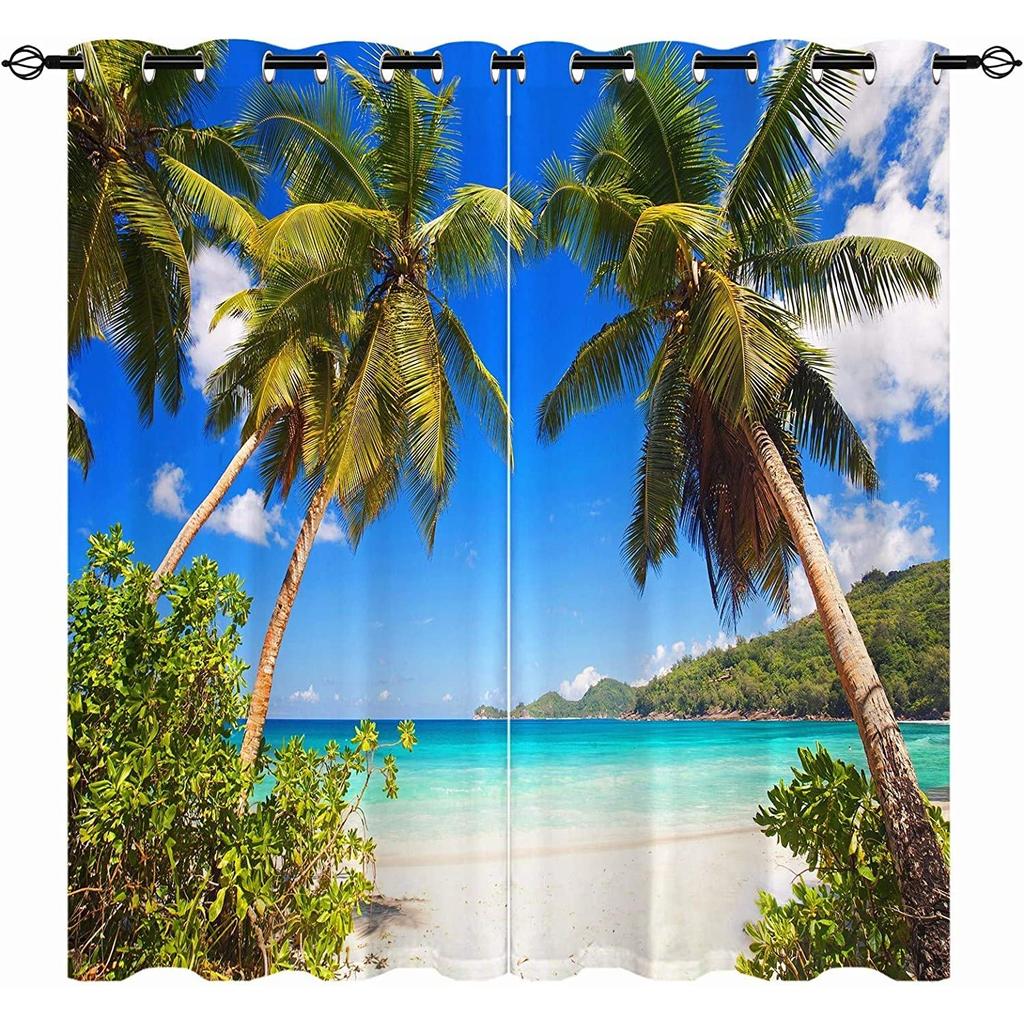 3D Digital Printing Window Curtains, Tree Scenery Playing Dolphin, Bedroom, Living Room, 2 Panels, Free Shipping
