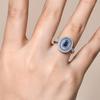 ATTAGEMS Blaue Moissanit Damenringe Oval geschliffen 1,0 Karat Echtsilber S925 Schmuck für Hochzeit Verlobungsring Mit Zertifikat