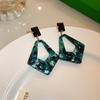 Silver Needle Rhombus Leopard Print Earrings - Retro Design Dangle Earrings, Light Luxury and Versatile