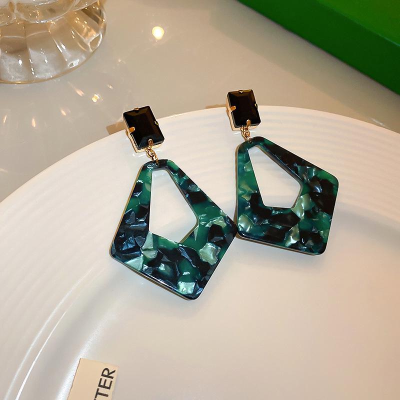 Silver Needle Rhombus Leopard Print Earrings - Retro Design Dangle Earrings, Light Luxury and Versatile