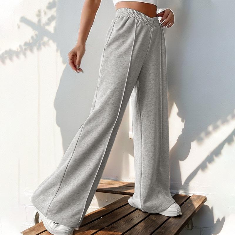 2025 Women's European & American Casual V-Waist Spliced Wide-Leg Pants