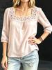 2026 Summer Women's Square Neck Lace Trim Seven-Sleeve Top