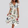 Women's Fashion Casual V Neck Short Sleeve Ruffled Vintage Printed Dresses