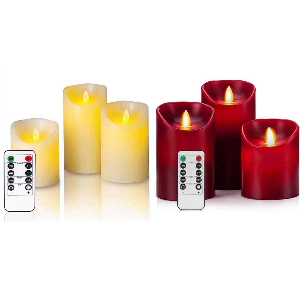 3 Pcs LED Pillar Candles with Remote Realistic Flickering Flameless Candles Home Decoration with White Warm Yellow