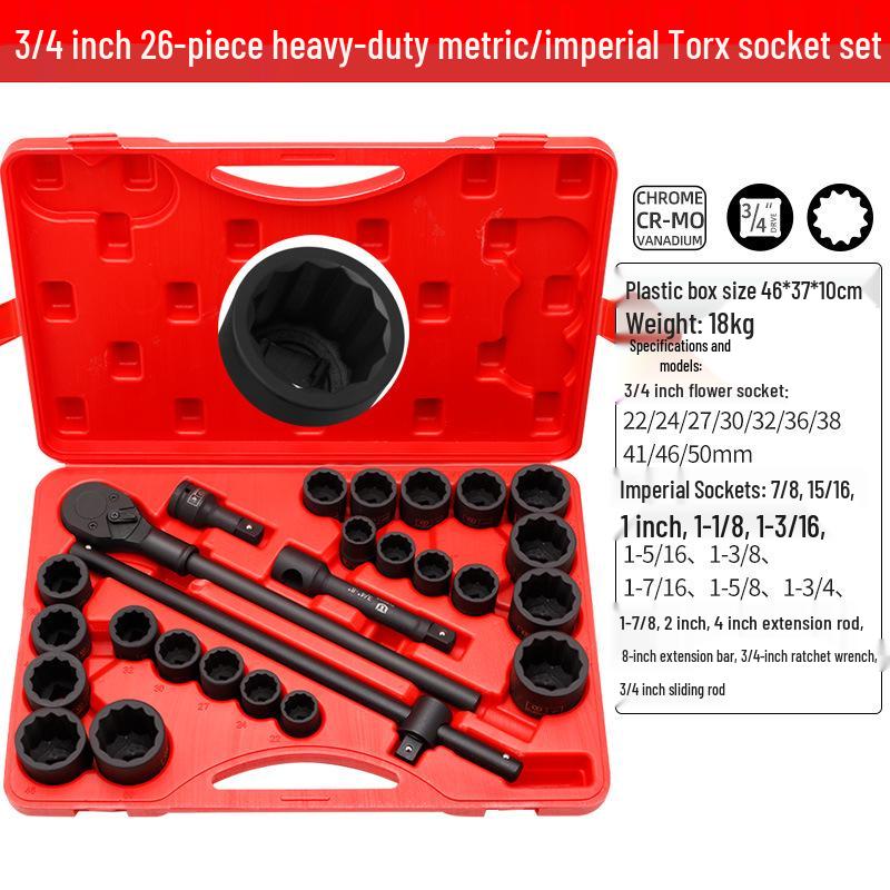 26-Piece Heavy Duty Metric & Imperial Impact Socket & Hex Wrench Set