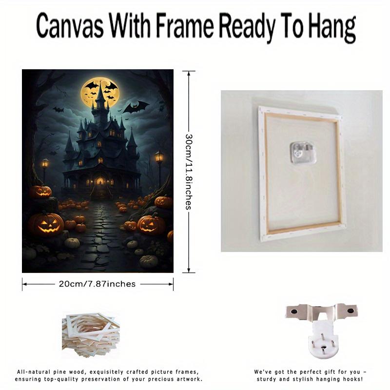 Framed Halloween Ghost Pumpkin Wrap Canvas Printed Poster Including Hanging Hardware Perfect Gift and Home Decor