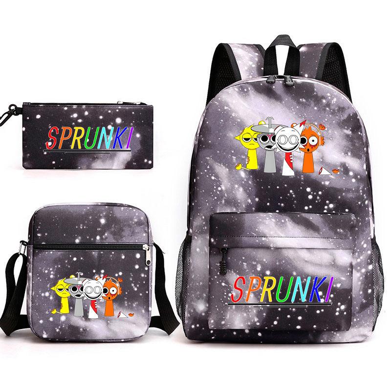 New rhythm box Sprunki music game schoolbag backpack pencil bag three-piece set student heat transfer backpack