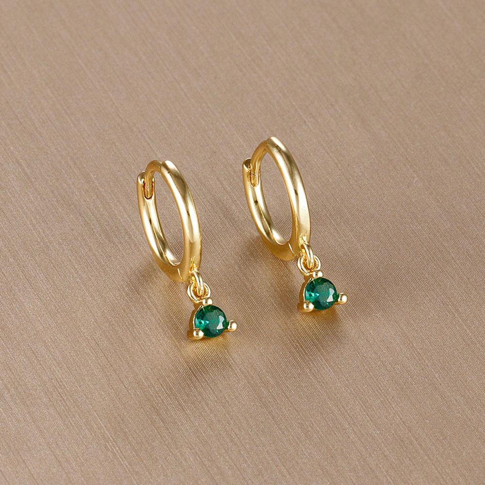 Simple Multicolor Stone Gold Color Matel Small Dangle Earring For Women Sweet Round Pendant Stainless Steel Fashion Jewelry Gift