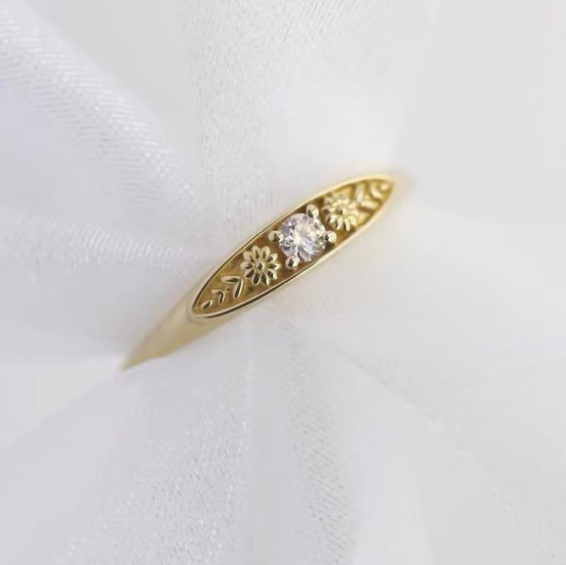 European and American new flower shape white zircon inlaid small cute fresh personality versatile women's ring