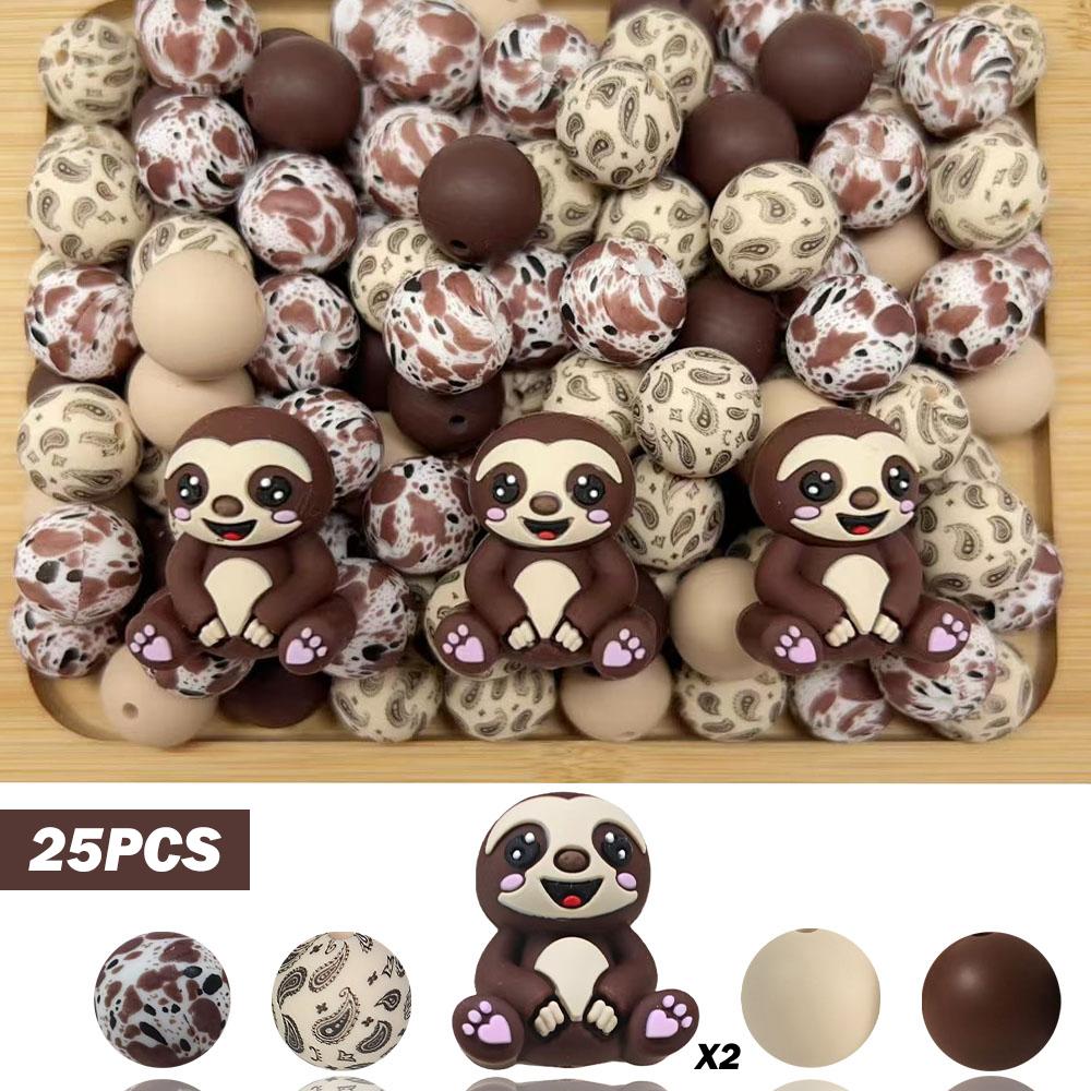

25/34PCS Cute Sloth Silicone Bead Set, perfect for DIY handmade crafts such as keychains, necklaces, bracelets, etc