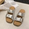 Silver burst pattern platform slippers cork buckle fashion shoes cool slippers summer wear beach shoes