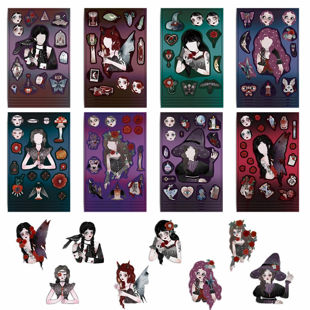 8 Cartoon Gothic Girl Face Change Stickers Waterproof Diary Hand Account Stickers Gu Card Stickers DIY Decoration Stickers Stickers