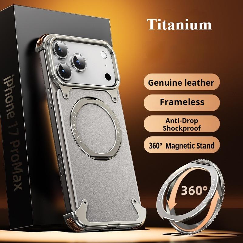 

Eary for iPhone 17 Pro Max 17 Air Leather Phone Case Magsafe With 360°Rotate Magnetic Stand Frameless Shockproof Protector Cover Genuine Leather&iPhone Air