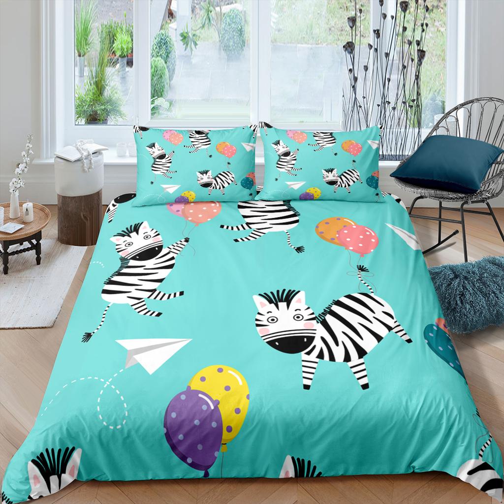 Funda Nórdica de Animales de Dibujos Animados Rey Reina Elefante Jirafa León Juego de Cama para Niños Vida Salvaje Amarillo 2/3 Piezas Funda de Colcha de Poliéster