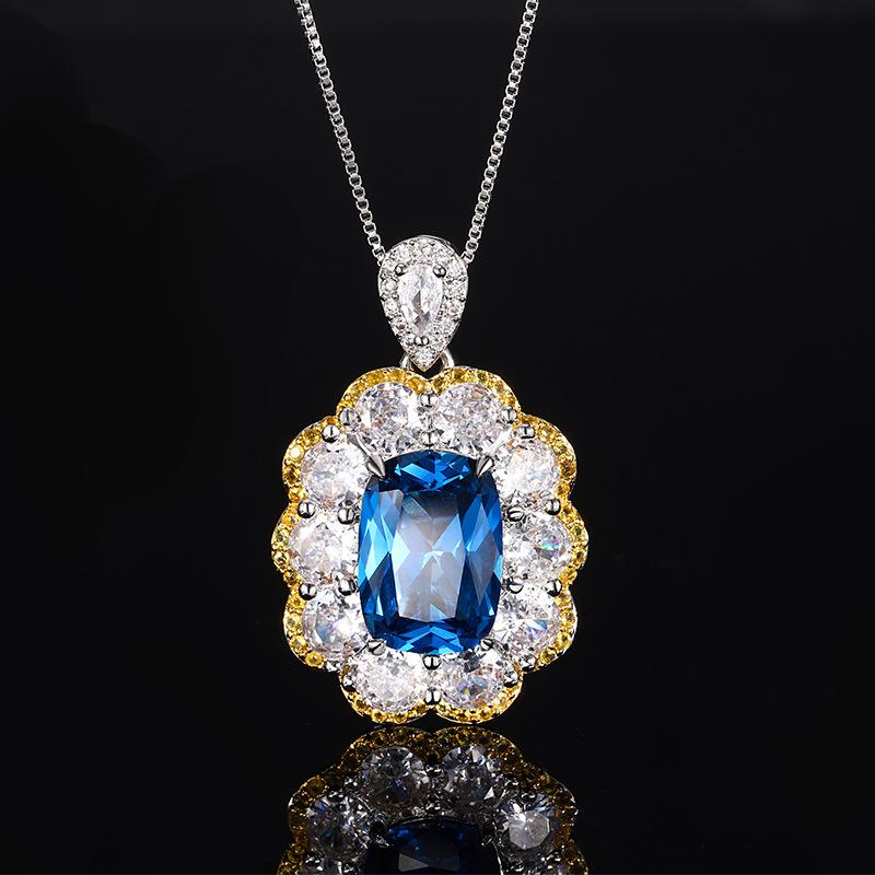 Jewelry Copper Bottom Gold-Plated Simulation Blue Spinel High-End Retro Suit Women 10 * 14-8 * 10