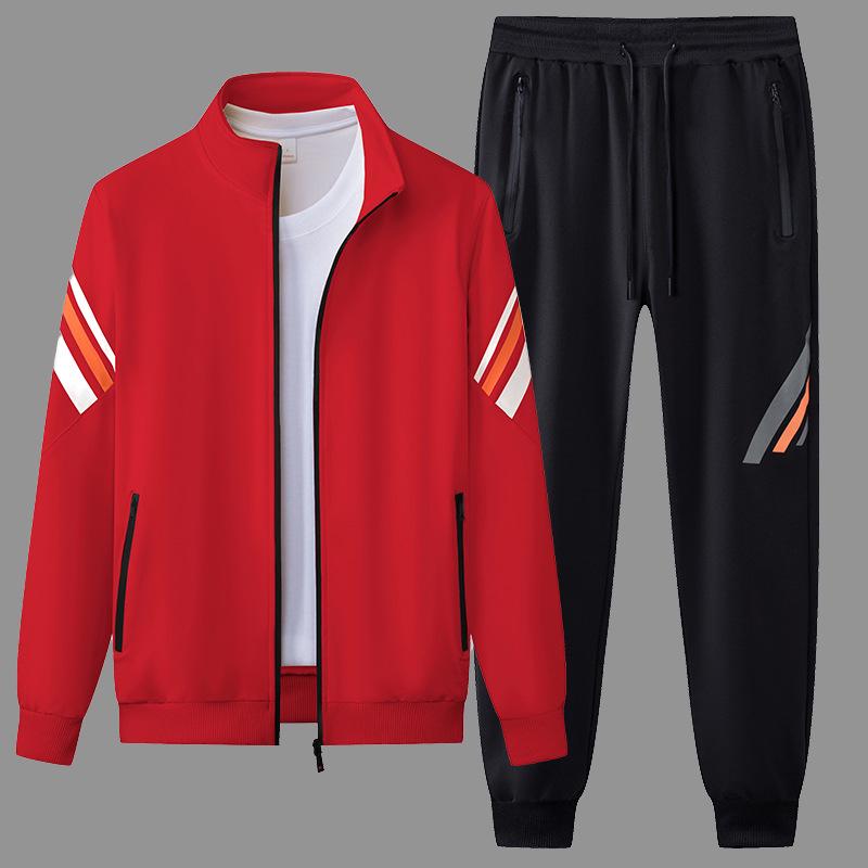 Men's Versatile Spring & Autumn Jogger Set - Cardigan Jacket & Striped Pants