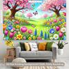 Cartoon Spring Cherry Blossom and Flower Backdrop Kids Party Photo Booth Background Banner