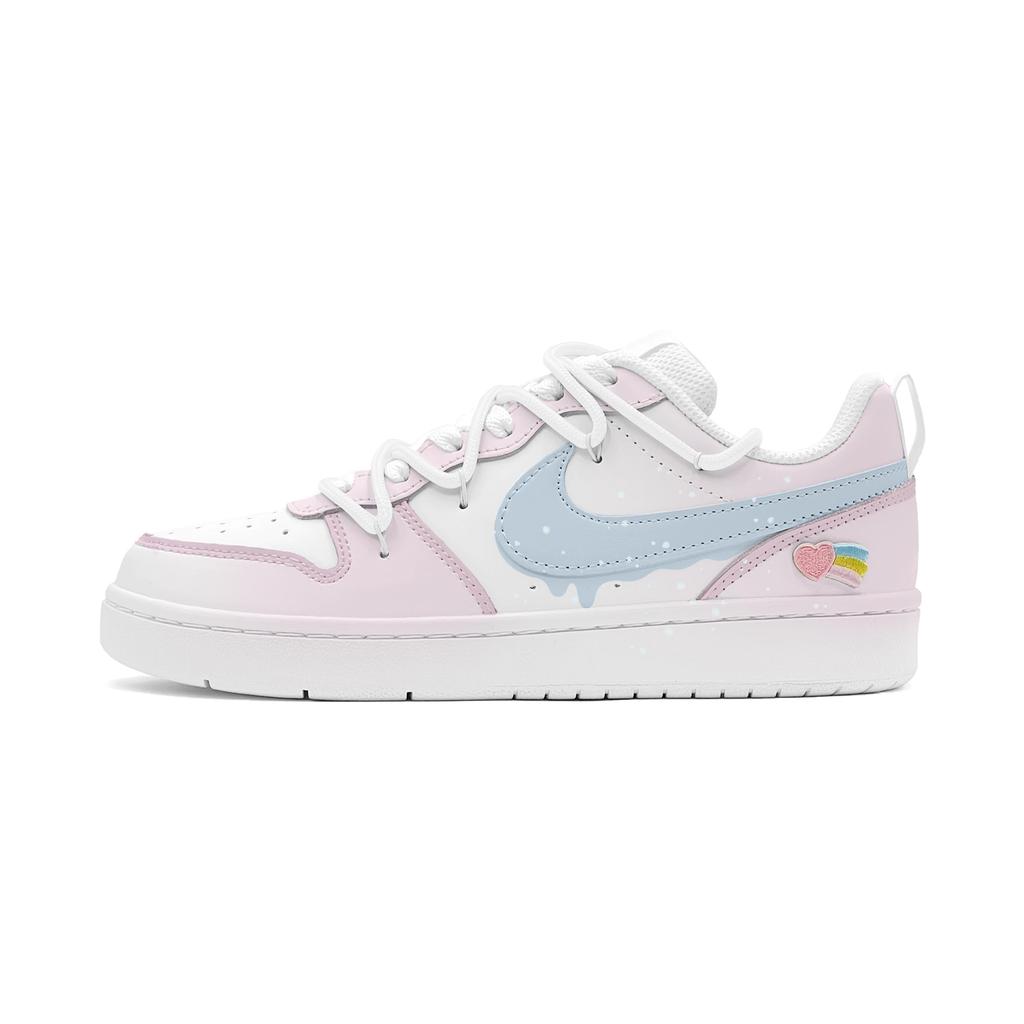 Nike Court Borough Deconstructed Style, Heart Rainbow, Summer Waterdrop Low Top Skateboard Shoes GS Pink Blue BQ5448-100(TeamS-S-BOX)